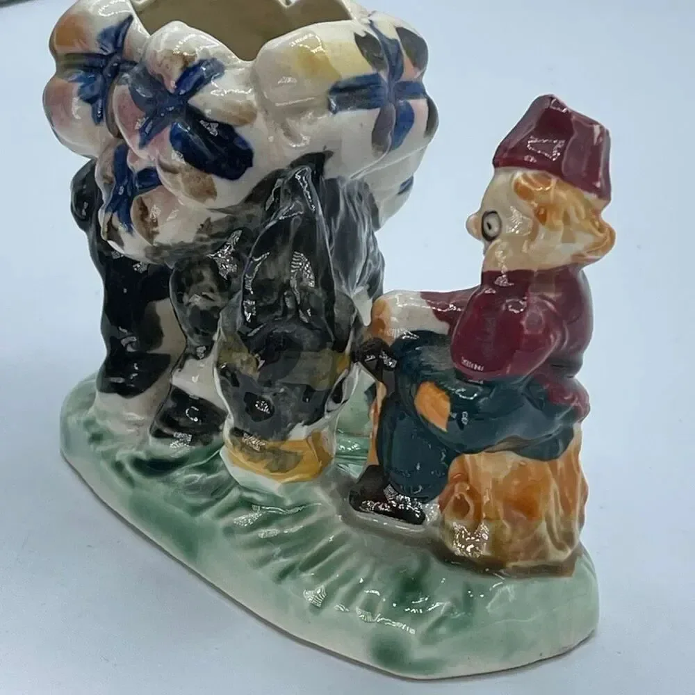 Vintage Japan planter man and donkey ceramic taking a break.